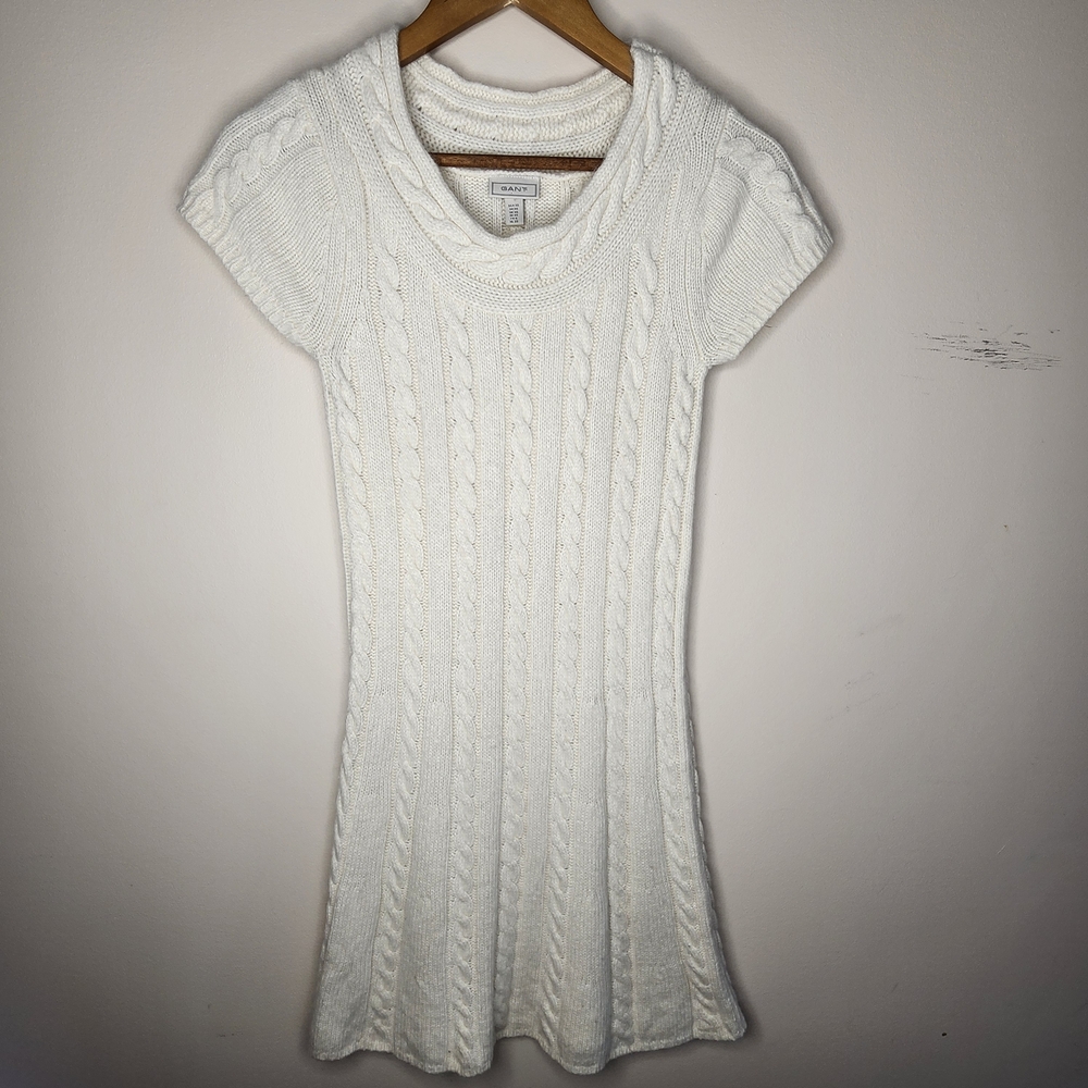 GANT Cable Knit Sweater Dress — White/Cream, XS | Bodycon Wool Angora